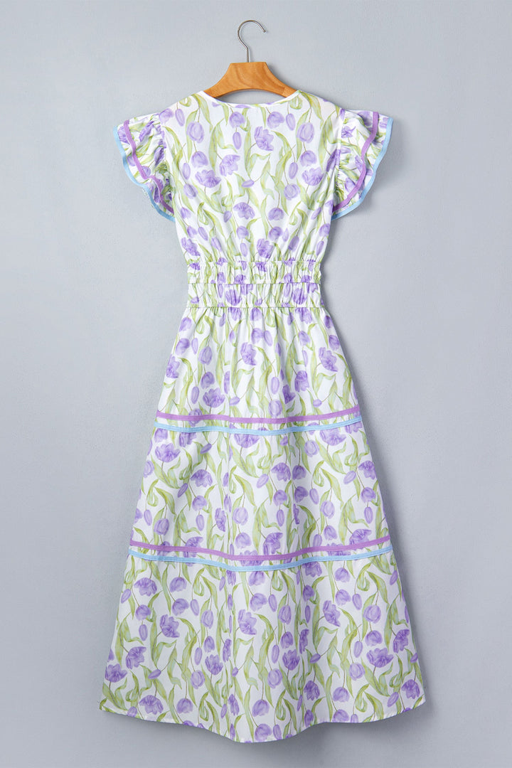 Floral Tulip Contrast Trim Midi Dress