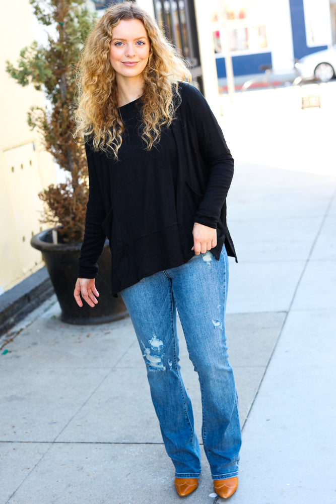 Sublime Black Hacci Dolman Pocketed Sweater Top