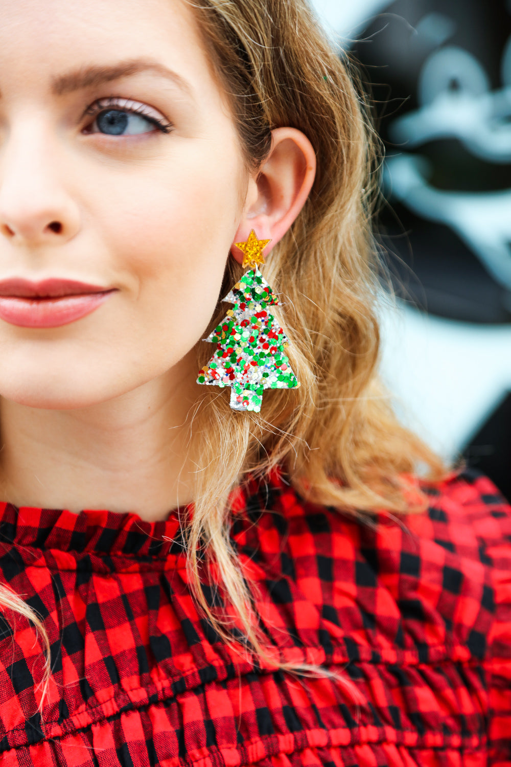 Multicolor Glitter Christmas Tree Dangle Earrings