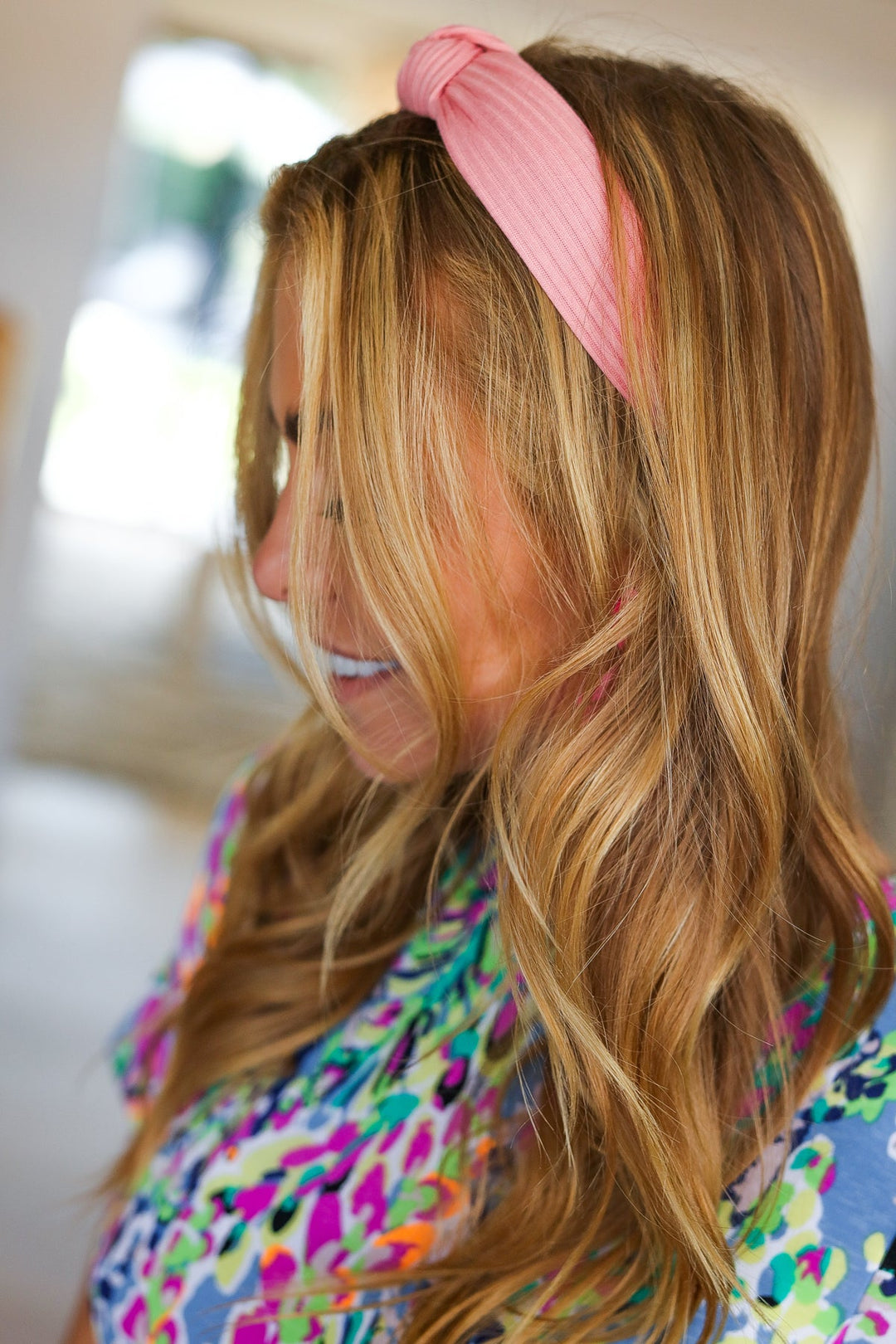 Dusty Pink Ribbed Knit Top Knot Headband