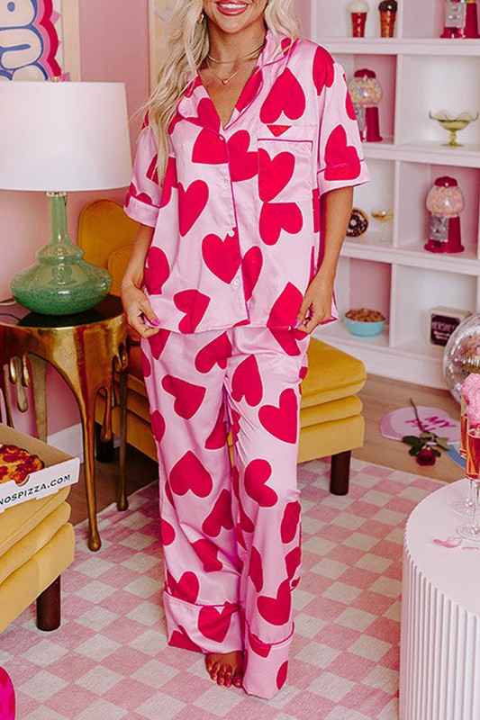 Pink Classic Heart Valentines Pajamas Set