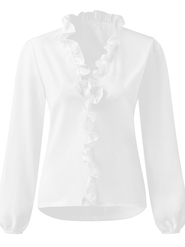 Full Size Ruffled V-Neck Long Sleeve Blouse