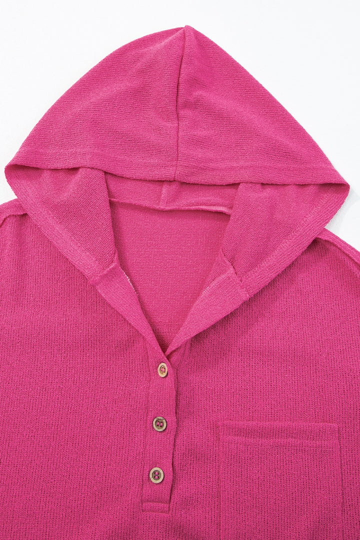 Exposed Seam Detail Henley Knit Hoodie
