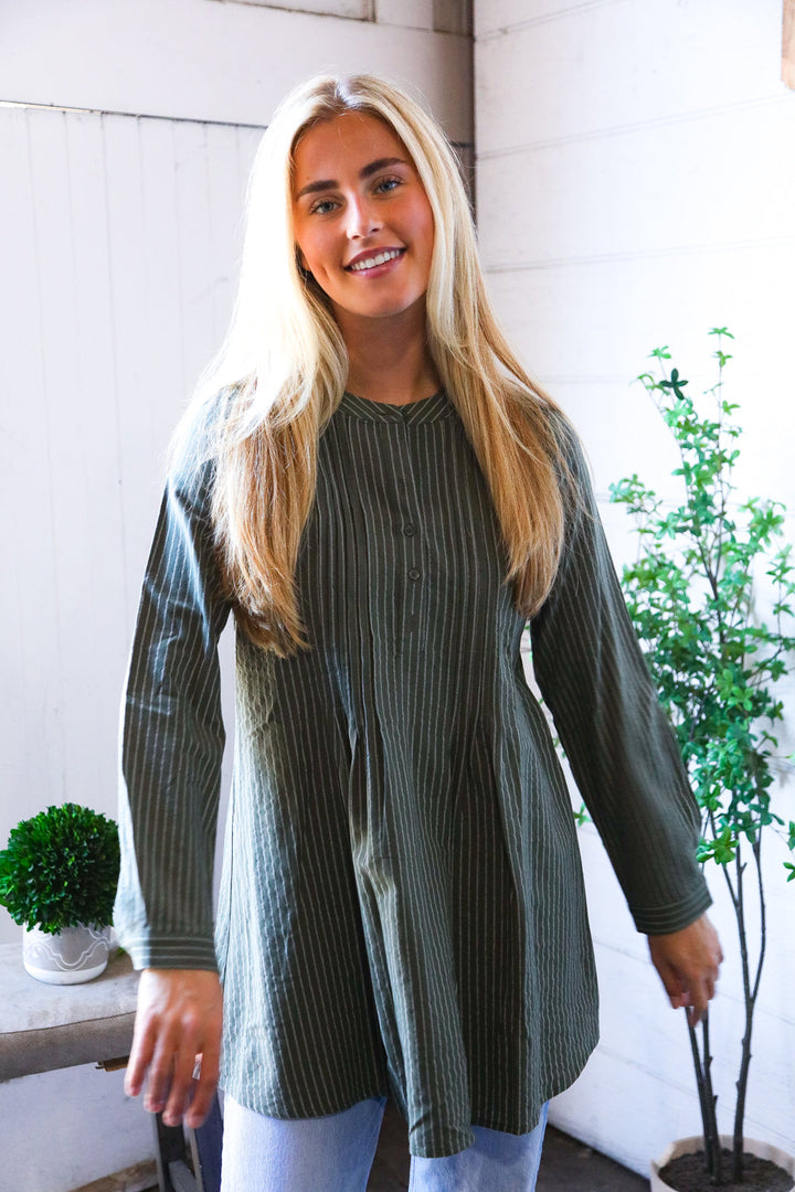 Read Between the Lines Olive Button Cotton Tunic