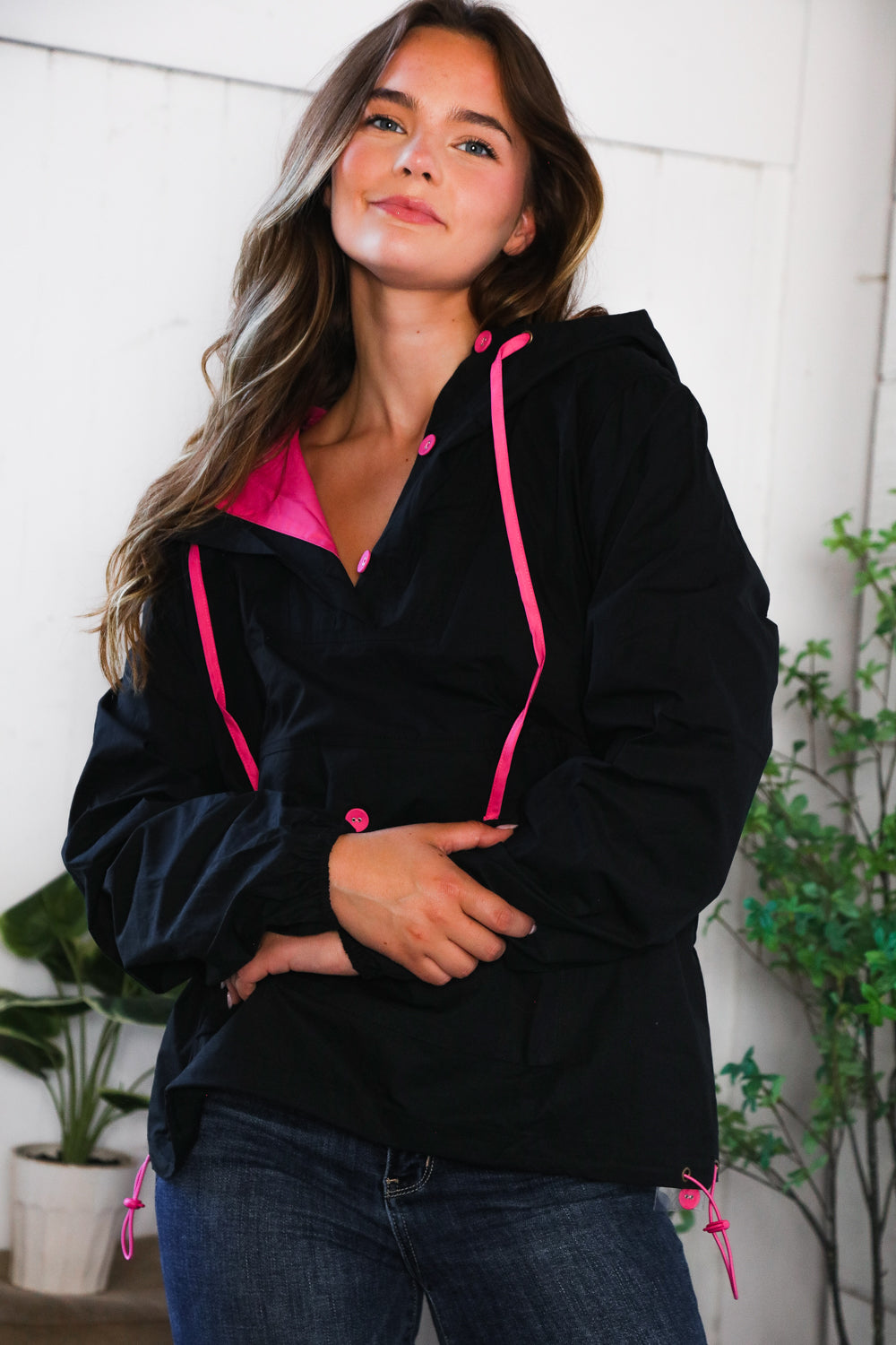 Glow Up Pink and Black Hooded Jacket