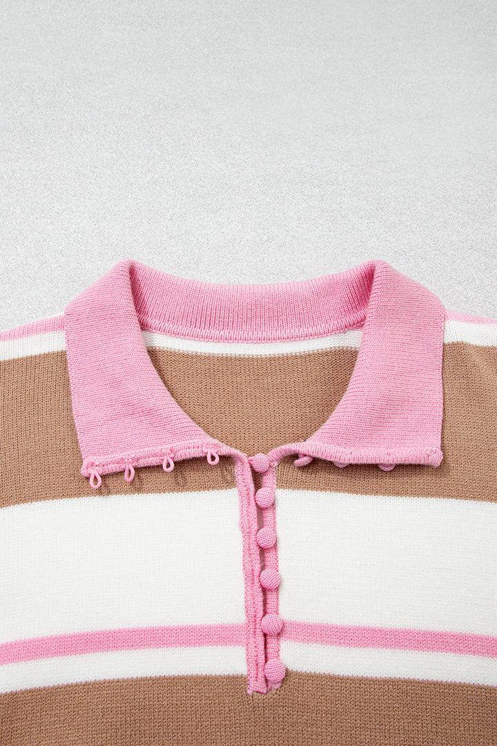 Stripe Colorblock V-Neck Long Sleeve Tunic Sweater