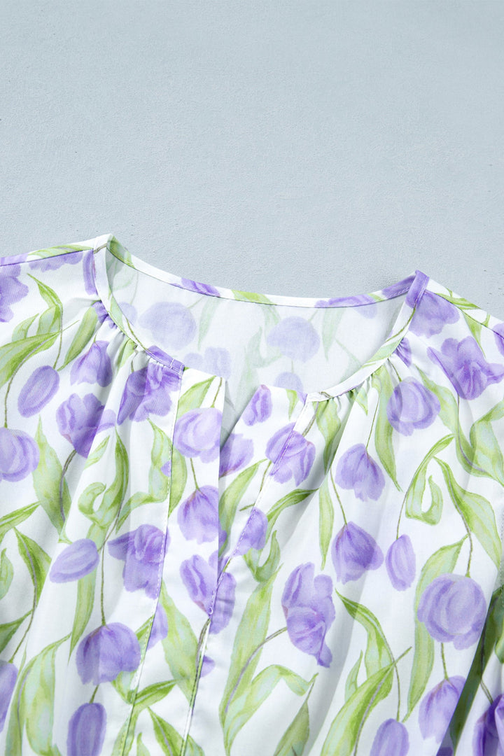 Floral Tulip Contrast Trim Midi Dress