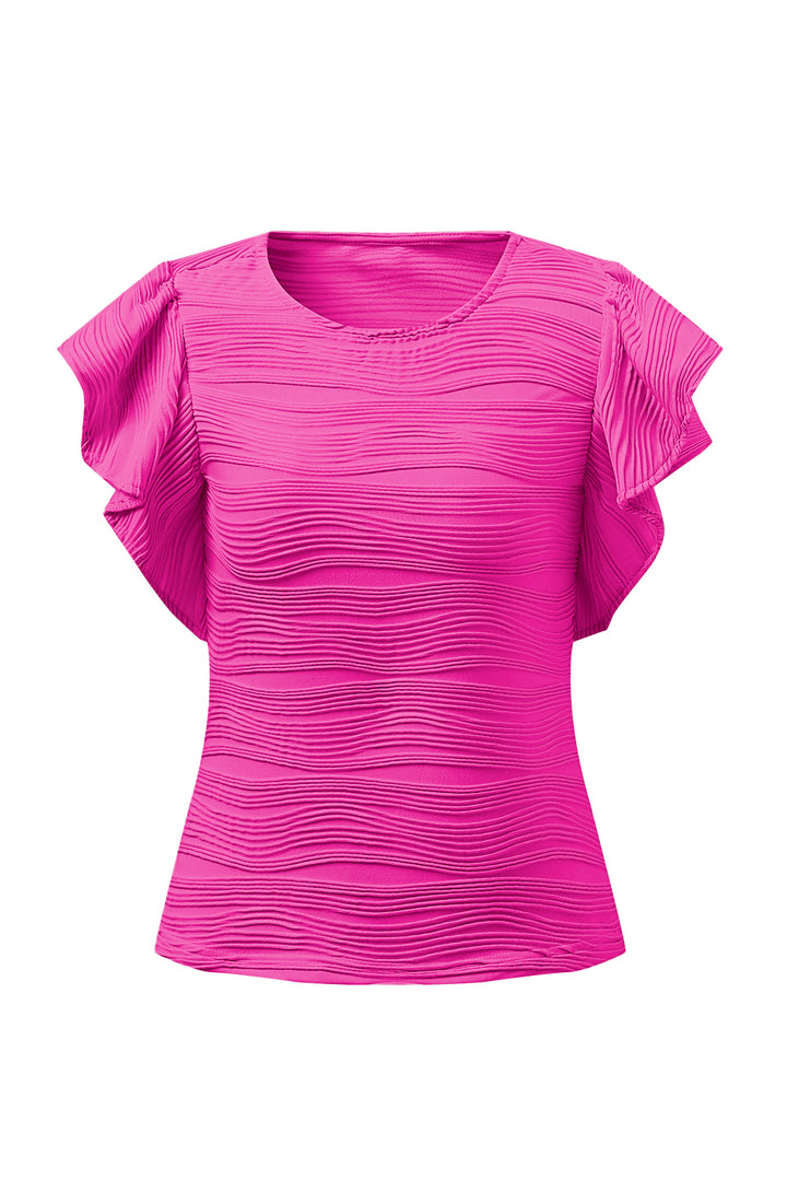 Textured Round Neck Cap Sleeve Top