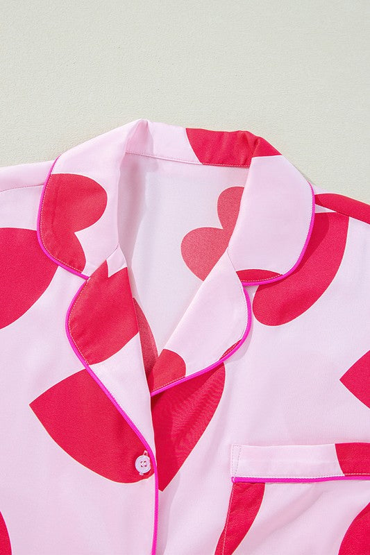 Pink Classic Heart Valentines Pajamas Set