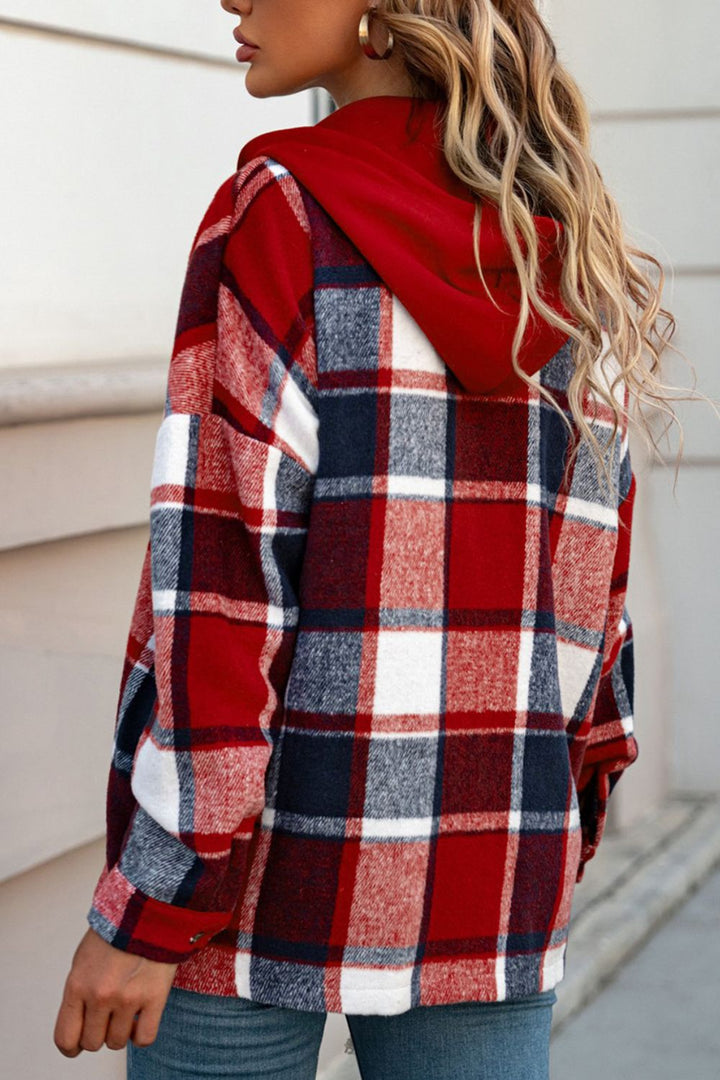 Plaid Button Up Hooded Shacket