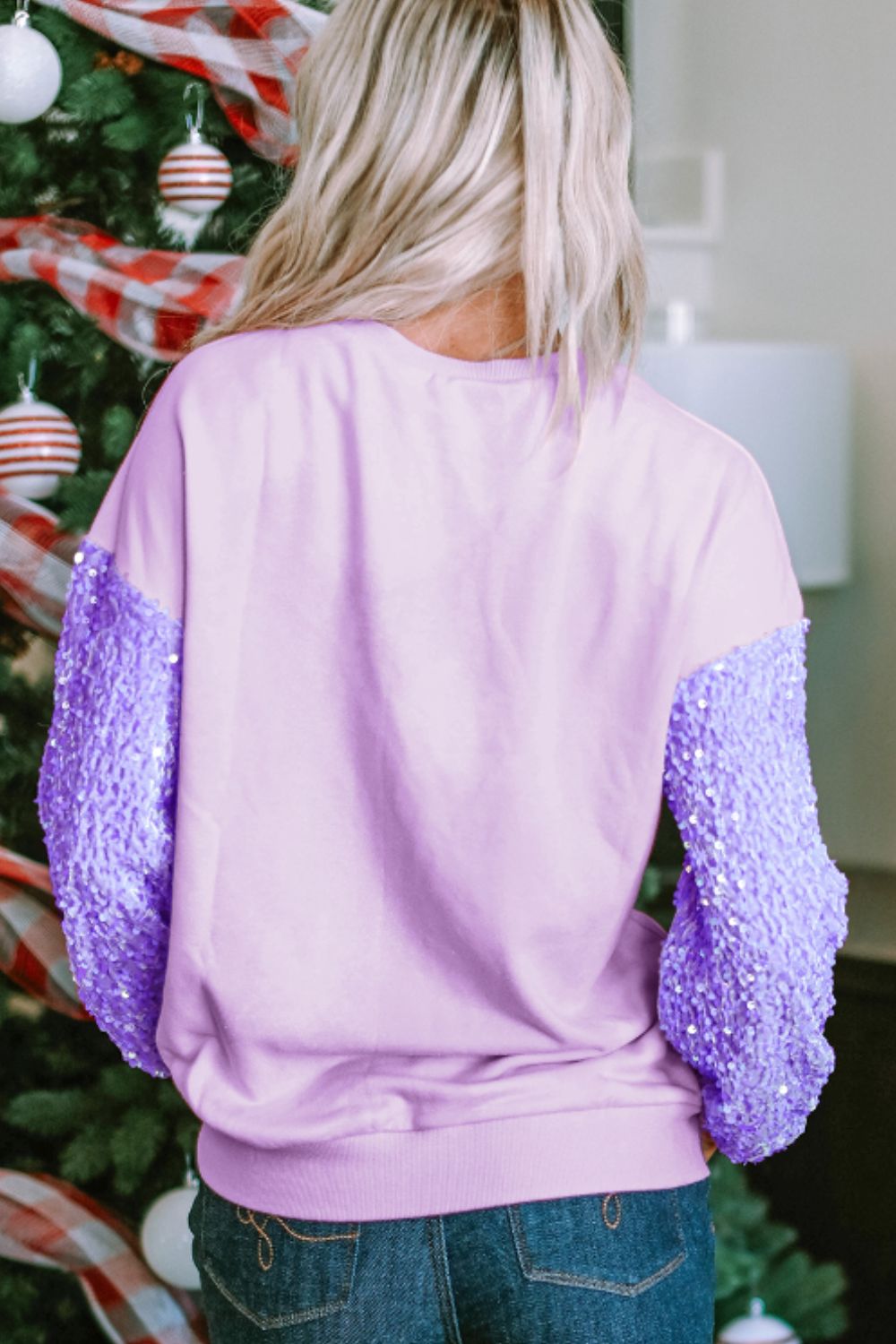Sequin Round Neck Long Sleeve Sweatshirt