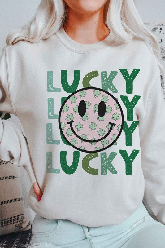 Lucky Clover Happy Face Graphic Sweatshirt