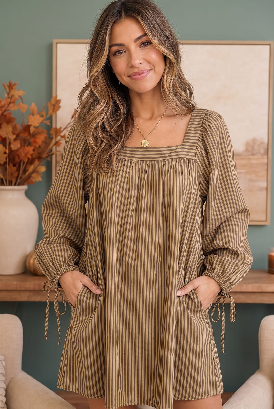 Just Darling Striped Square Neck Mini Dress