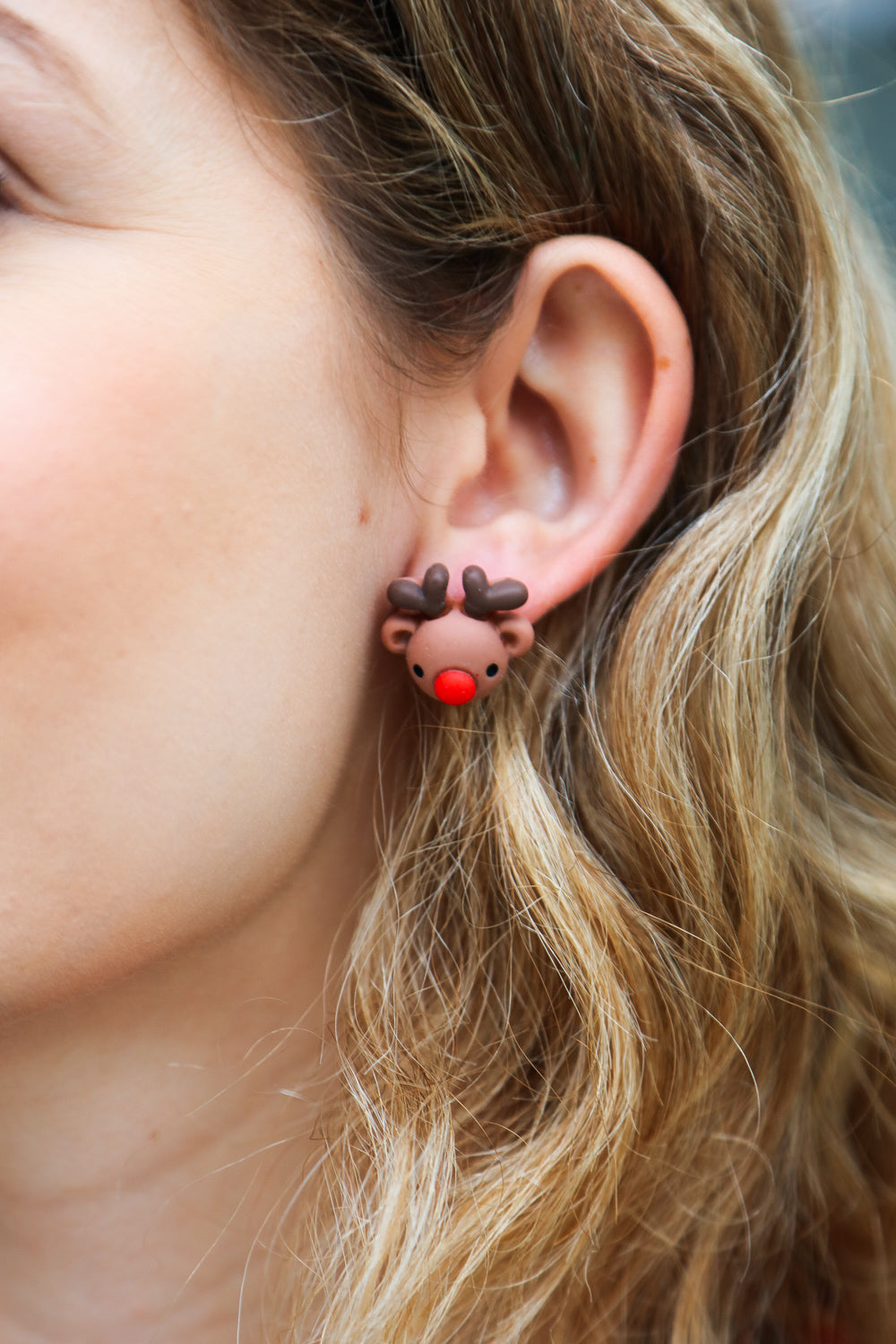 Rudolph Reindeer Clay Stud Earrings