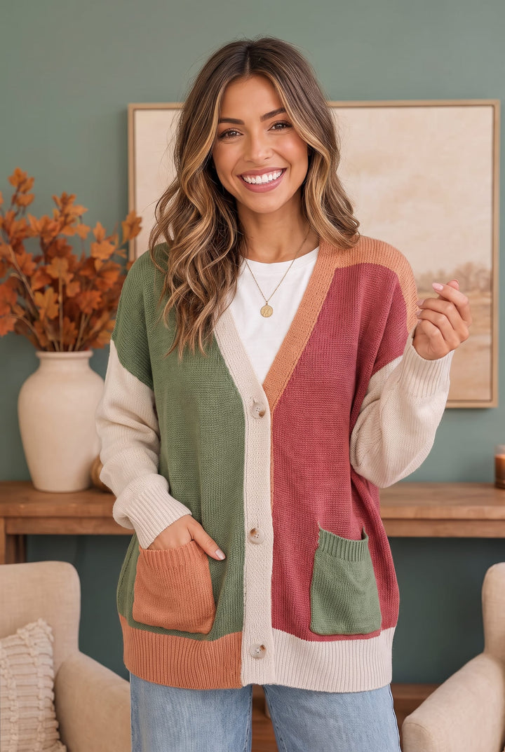 Natural Beauty Color Block Knit Cardigan