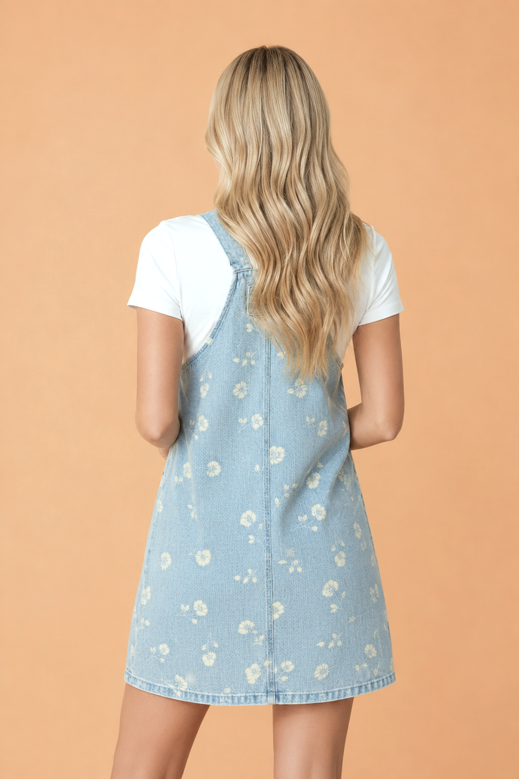 Floral Denim Patch Pocket Overall Mini Dress