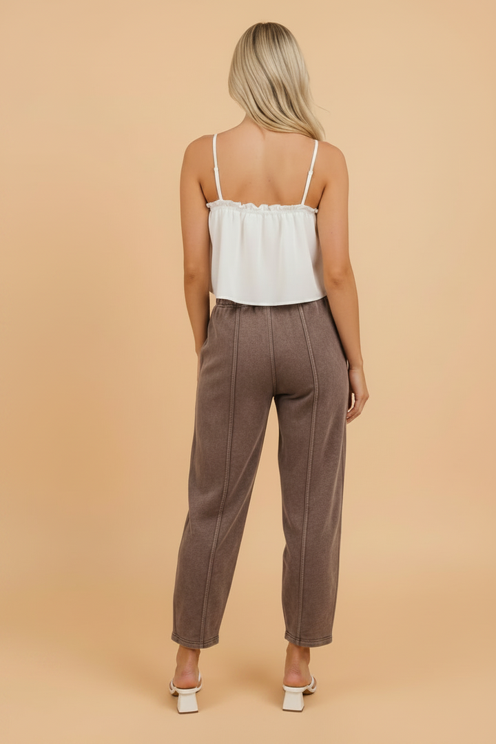 Mineral Wash Elastic Waist Barrel Leg Pants