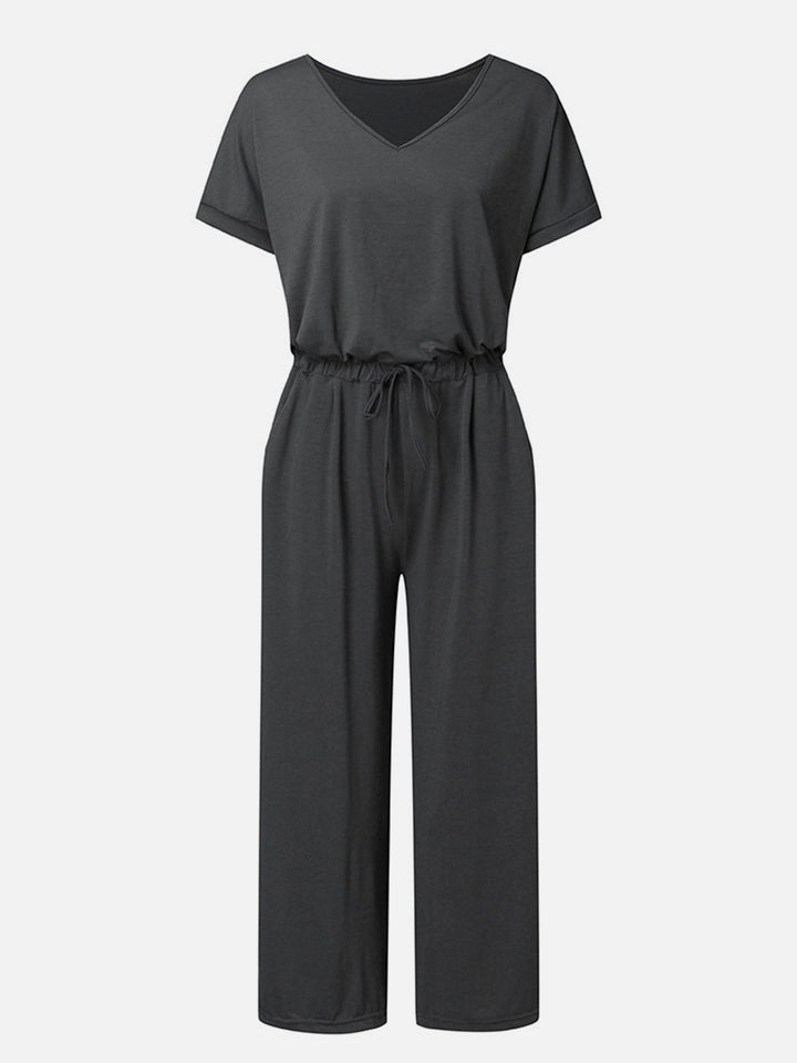 V-Neck Short Sleeve Jumpsuit