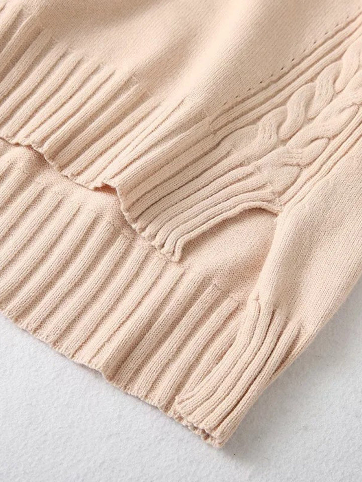 Slit V-Neck Long Sleeve Top and Pants Sweater Set