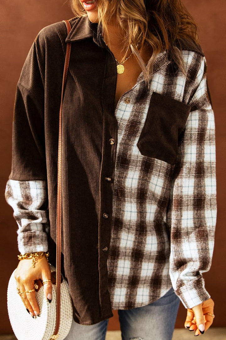 Plaid Button Up Drop Shoulder Shacket
