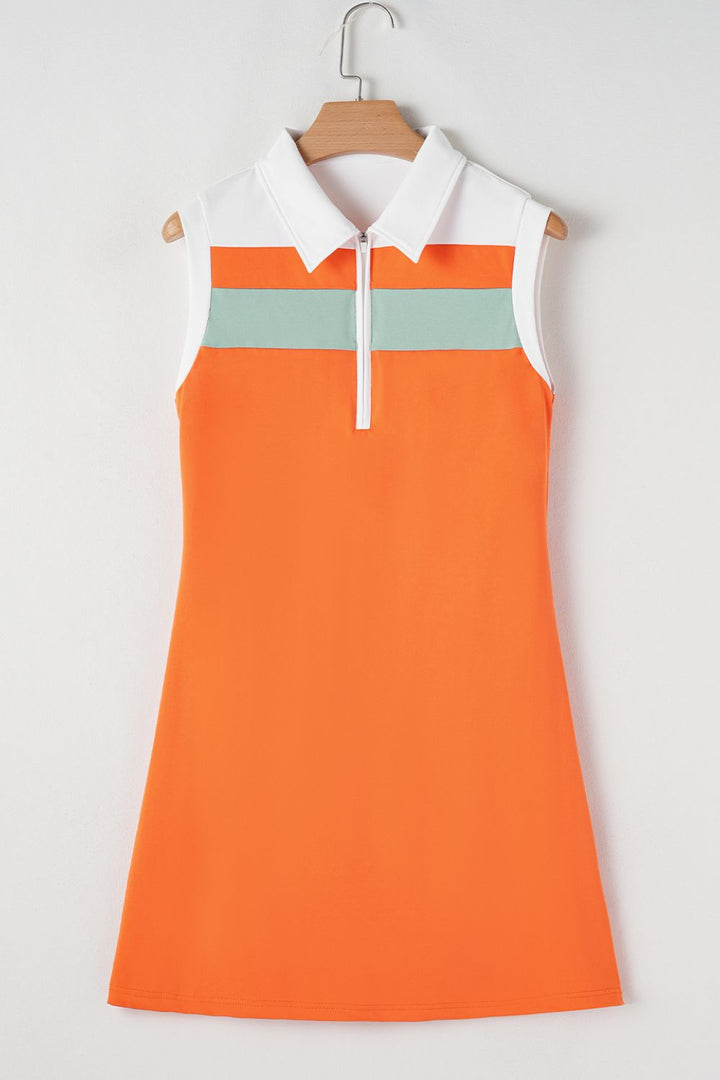 Quarter Zip Collared Neck Sleeveless Mini Dress