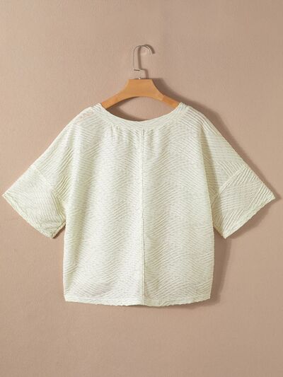 Textured V-Neck Dropped Shoulder T-Shirt