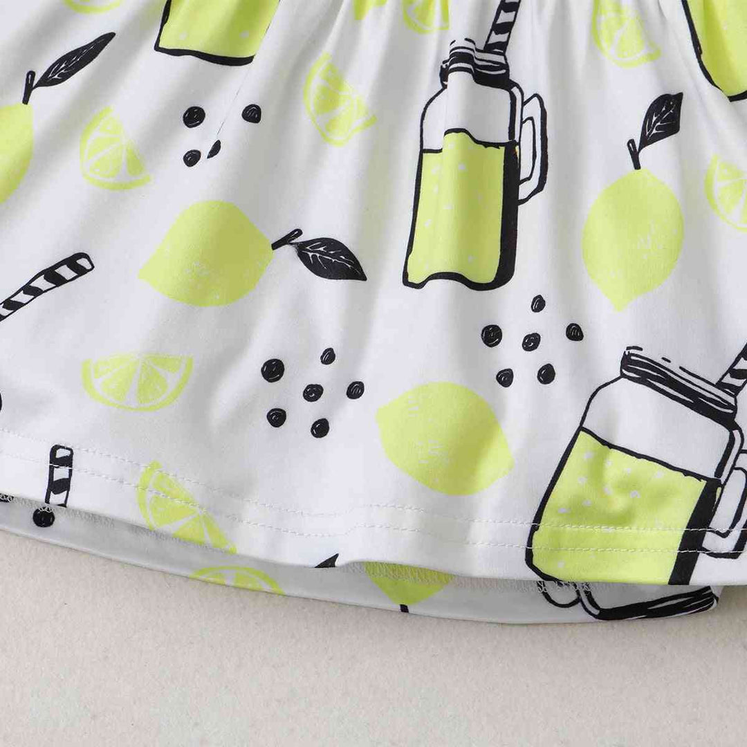 Printed Top and Distressed Denim Shorts Set