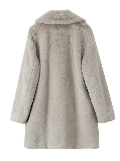 Faux Fur Button Up Lapel Neck Coat with Pocket